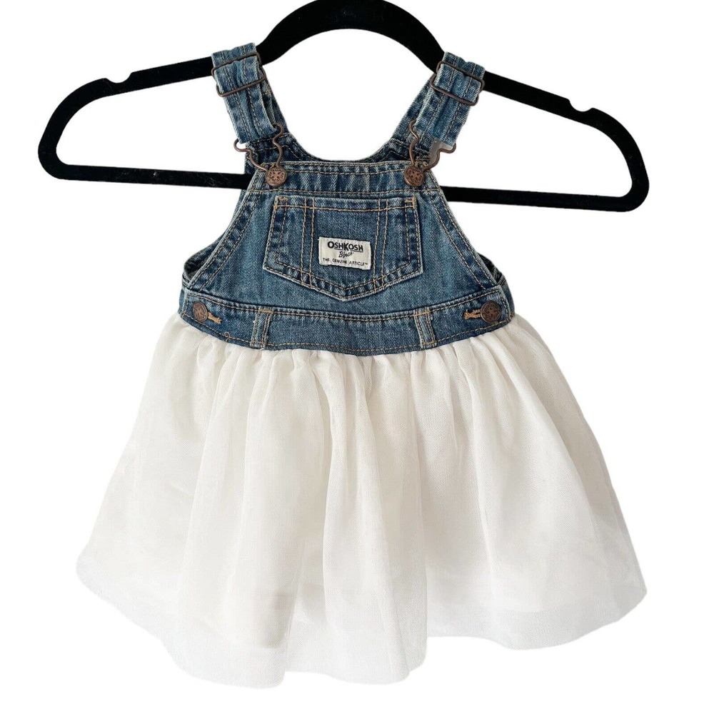 Oshkosh B’Gosh Vestbak Denim Tulle Overall Dress Baby Girls Size 12 Months
